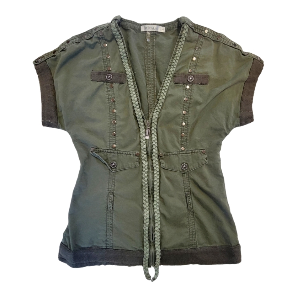 Mur Mur Green Army Braided Studded Zip Up Shirt Jacket